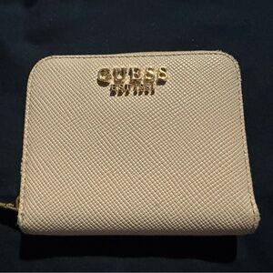 Guess Cream Compact Wallet with Zip-Around Closure